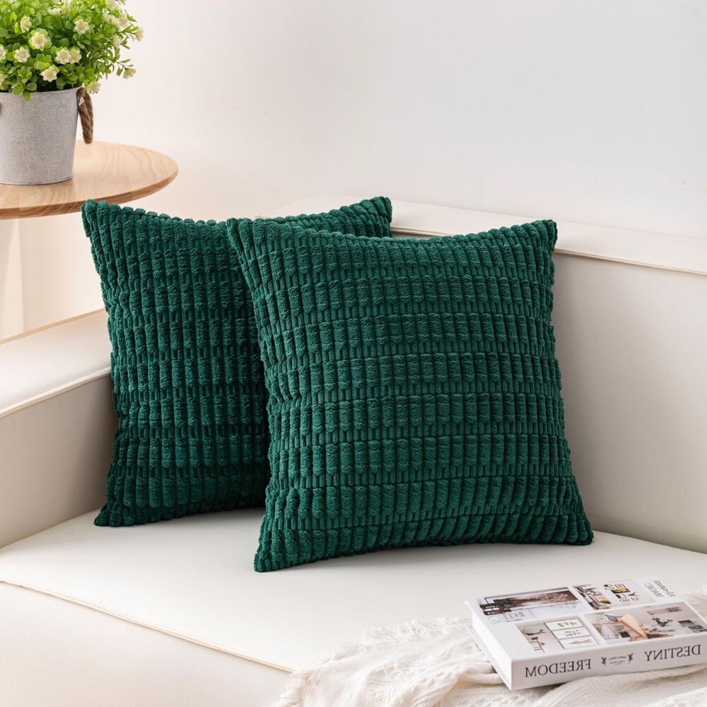 Christmas Green Corduroy Decorative Throw Pillow Covers 18x18 Inch Soft (2Pack)